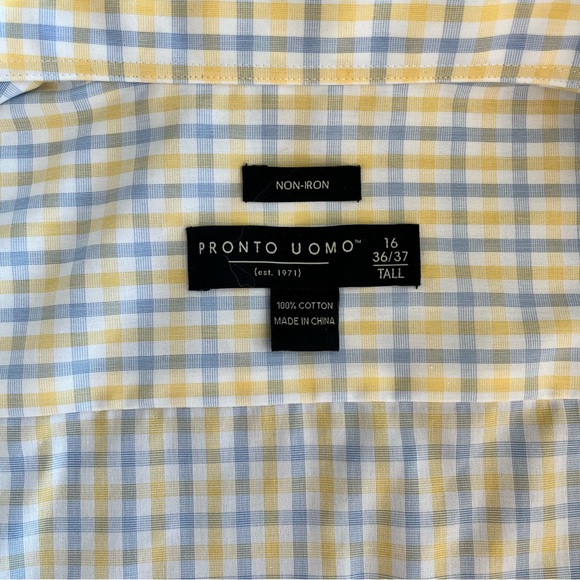 Pronto Uomo Men’s Long Sleeve Plaid Button Up Shirt 16 36/37 Tall Non-Iron - Picture 6 of 10